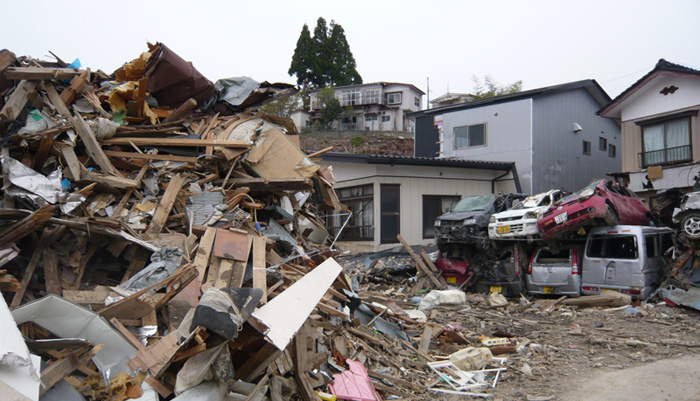 5月3日に訪問した気仙沼の住宅街の被害の様子